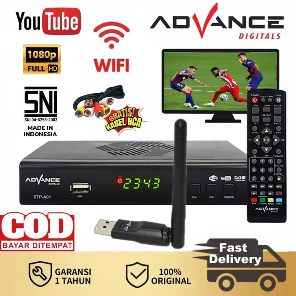 【COD】Advance STP-A01 Set Top Box TV Digital Receiver Penerima Siaran Full HD/STB Wifi Bisa Youtube DVB-T2 Antena