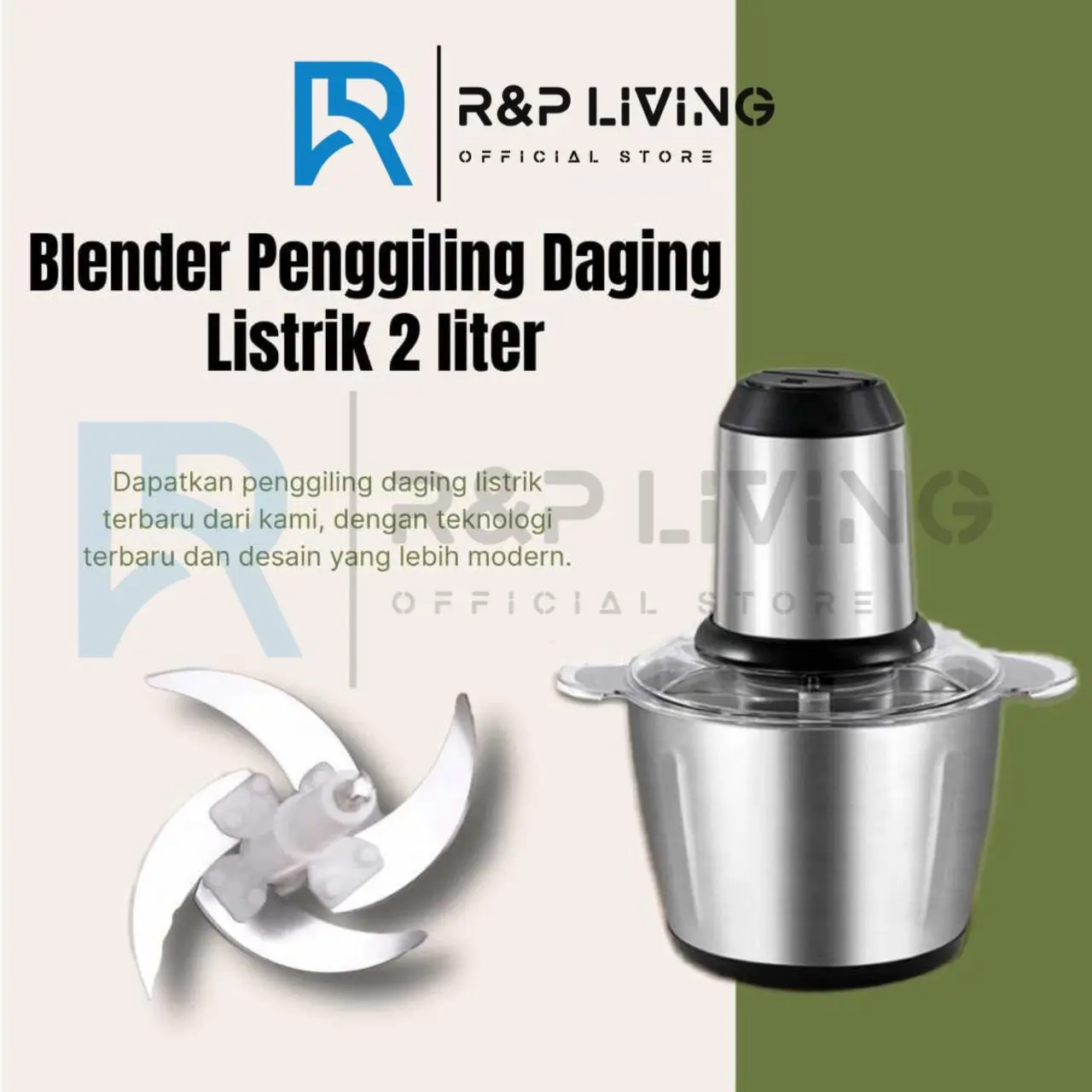 R&P [COD] 2L Blender Chopper Penggiling Daging Pisau Stainless Steel Yang Dapat Dilepas