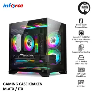 Inforce PC Gaming Case Kraken Black White Tempered Glass + 3 Fan