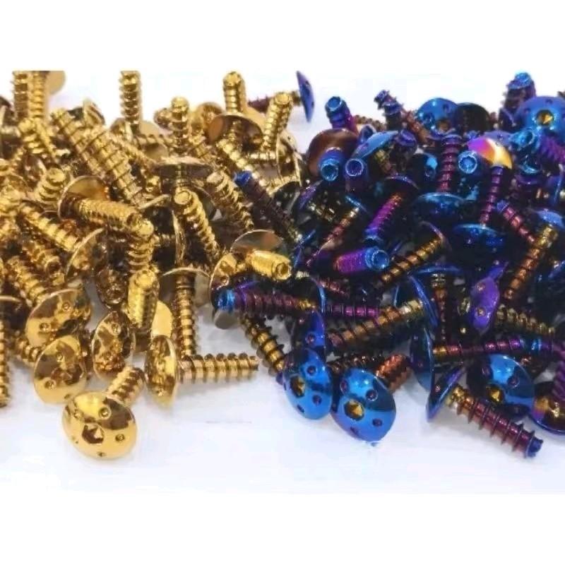 STOK SEDIA ADA! [1 BIJI] M5 15MM UNIVERSAL BODY COVERSET SCREW SKRU ALL MOTOR Y15ZR LC135 SRL115 NVX155 NMAX 155  SRL Y125Z Y15 TRADE KASAR TITANIUM BLUE GOLD Hardware