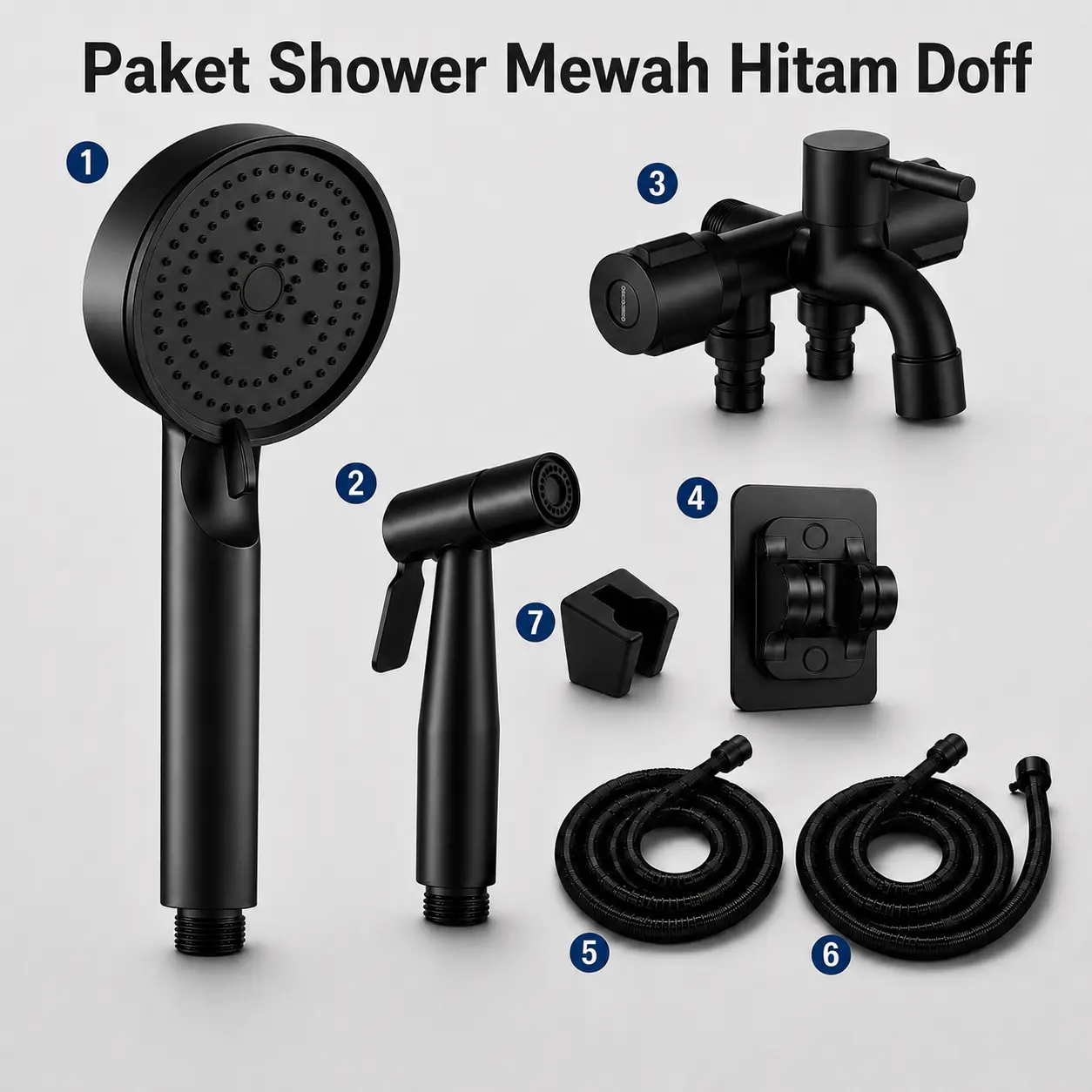 DUJIU Paket Shower Super 7 in 1 Lengkap, 7-in-1 Multifungsi 5 Mode Shower + Pembersih Kloset, Keran 3 Mode Aliran dengan Selang Dudukan Air