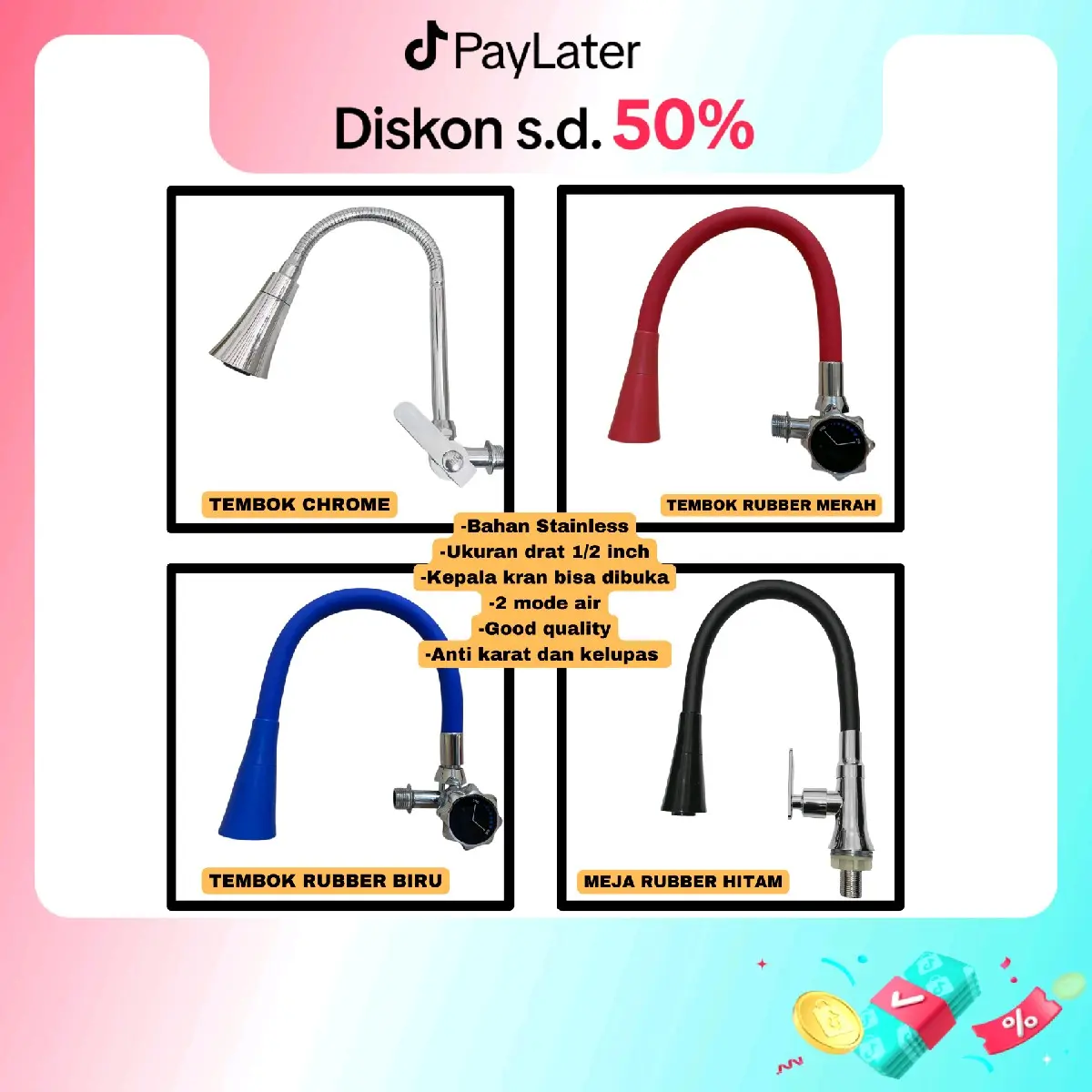Kran Cuci Piring Kran Dapur Kran Sink Flexible Kepala Terompet Kran Angsa Keran Cuci Piring Keran Dapur Flexsibel Stainless Kran 1/2 inch kepala wastafel shower fleksibel