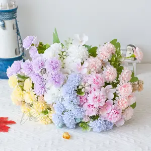 Bouquet Bunga Mawar Pompom Mix Bola Krisan Artificial 5 Cabang Dekorasi Bunga Seserahan