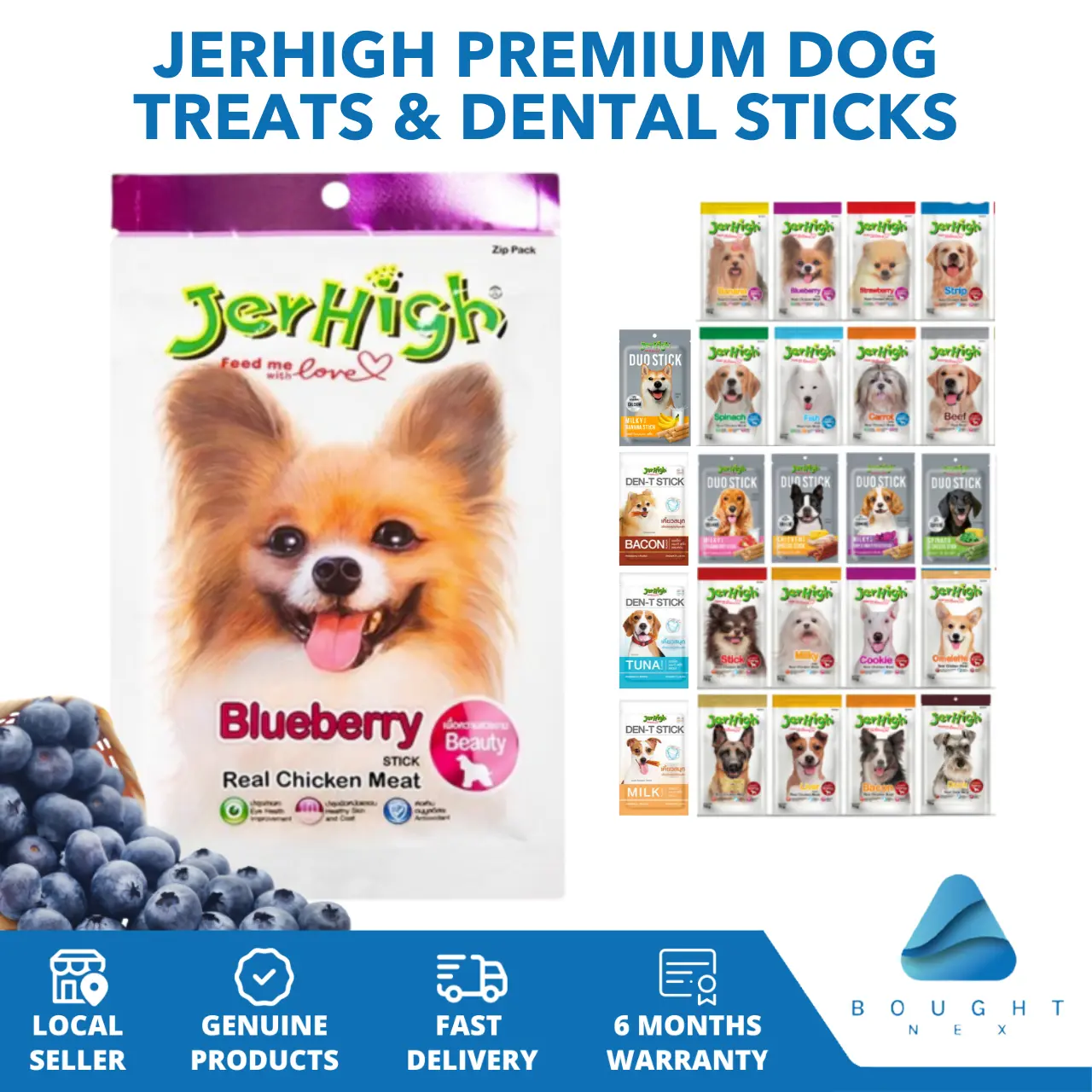 Jerhigh Premium Dog Treats and Dental Sticks Mix & Match 50g/60g - Healthy Training Snacks for Skin, Coat & Energy Boost