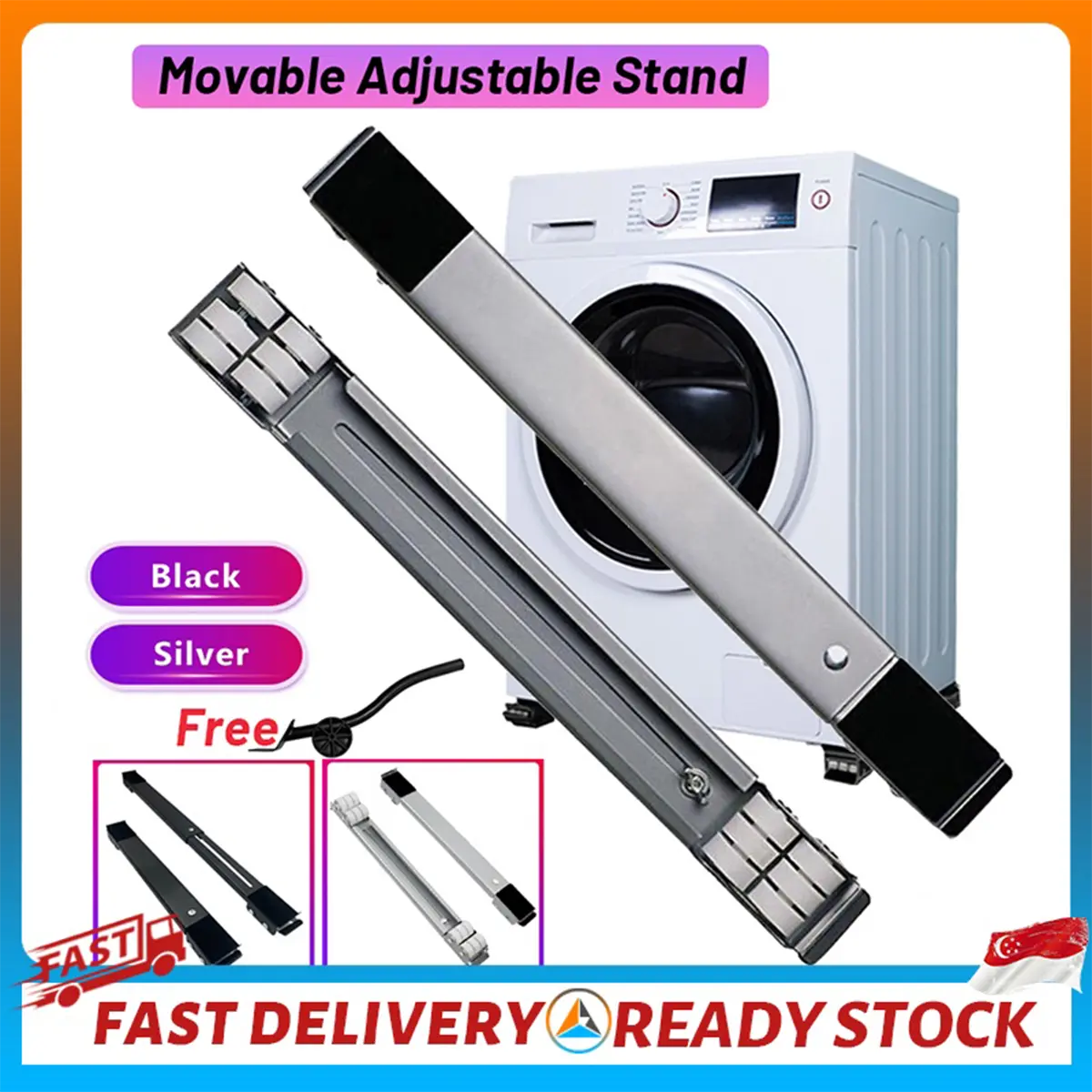 [SG] Pair of Removable Washing Machine Base Stands Adjustable Roller Feet Removable Casters Universal Refrigerator Rack