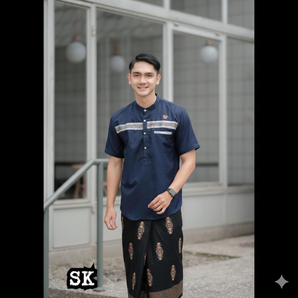 Paket Sarko Set sarung dan Baju koko muslim pria Lengan Pendek bahan katun Paket Sarko Set sarung dan Baju koko muslim pria Lengan Pendek bahan katun