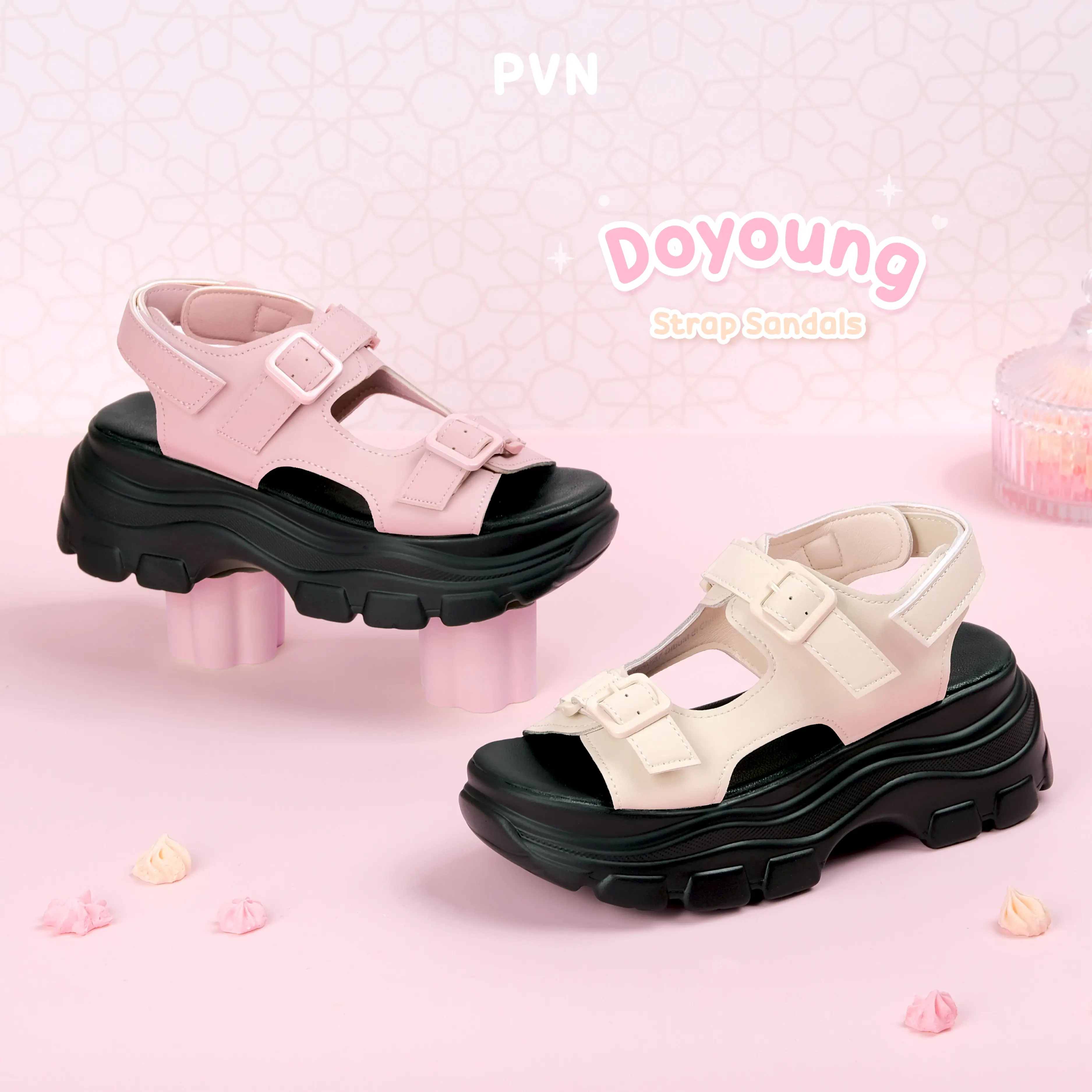 PVN Doyoung Strap Sandal Black Wanita 397