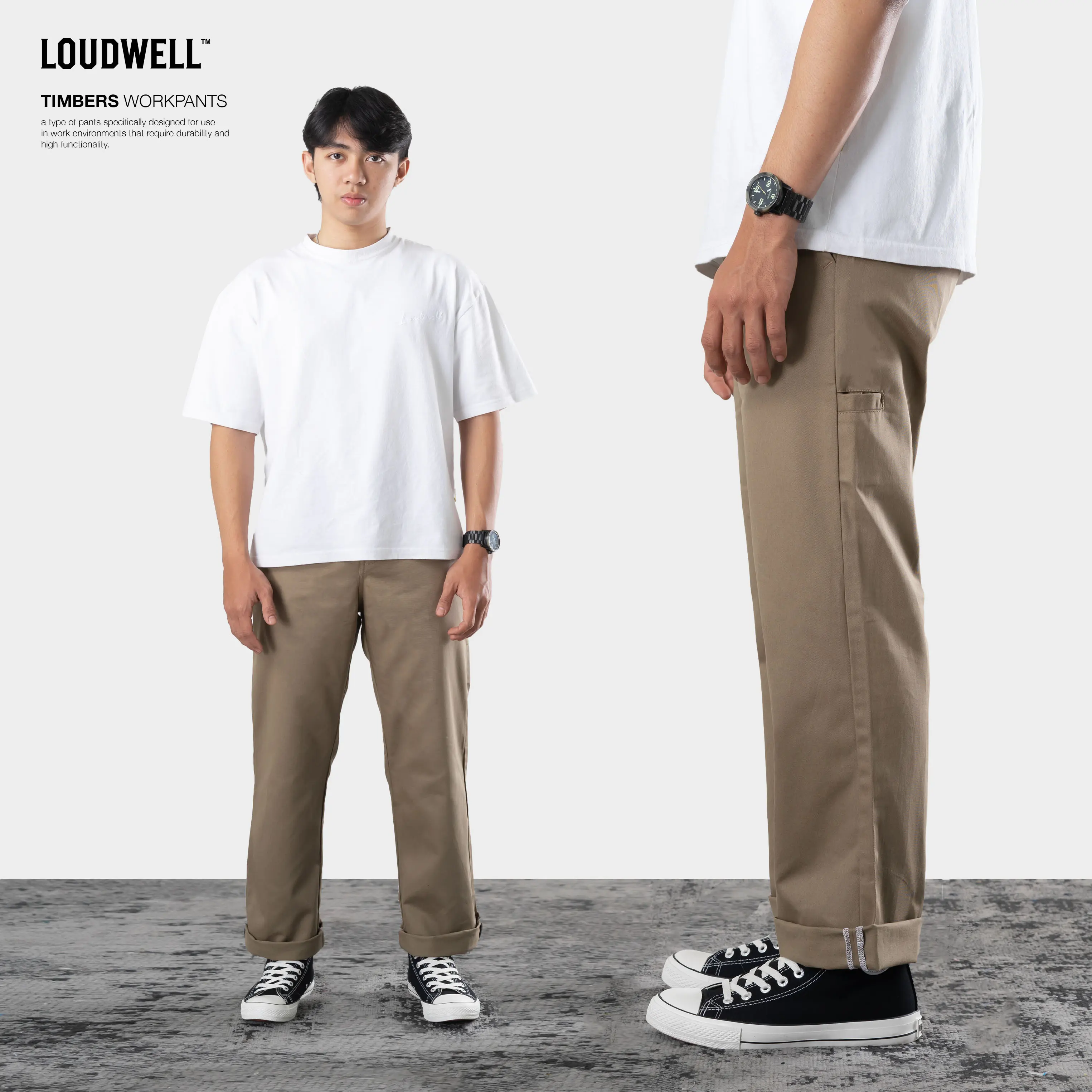 Celana Chinos pants Panjang Reguler Cut Loudwell Timbers Khaki untuk Pria - Formal Loose