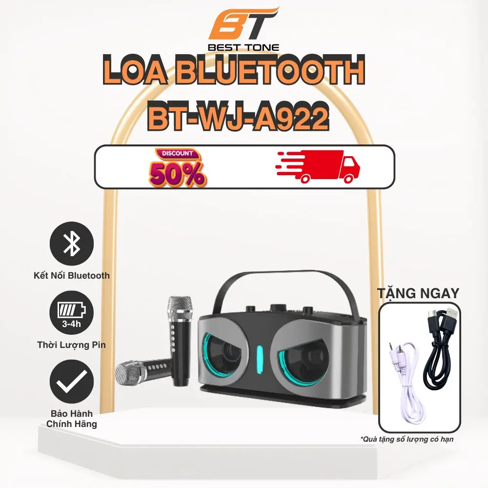 [Kèm 2 Micro] BT BEST TONE Loa Bluetooth BT-WJ-A922 Kèm 2 Micro Âm Thanh Siêu Lớn Mic Bắt Âm Cực Tốt Loa Hát Karaoke Trong Nhà Ngoài Trời Pin 2400mAh | BigBuy360 - bigbuy360.vn