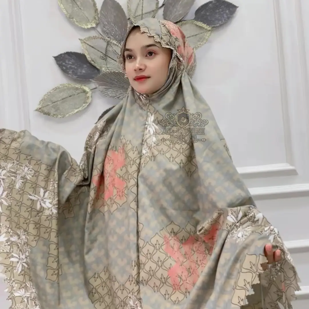 Alfarizimukena | Mukena Treveling Katun Motif Printing 2in1 Resleting Dagu Angell Series Atasan Bawahan Panjang Lembut Free Tas Mini Pouch Muslim Wanita Cantik Nyaman