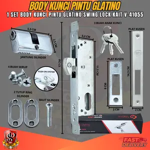 GLATINO 1 Set Body Kunci Pintu Geser / Sliding Bodi Kunci Kait Aluminium GLATINO V-41055  Elegan Kuat Awet Original GLATINO