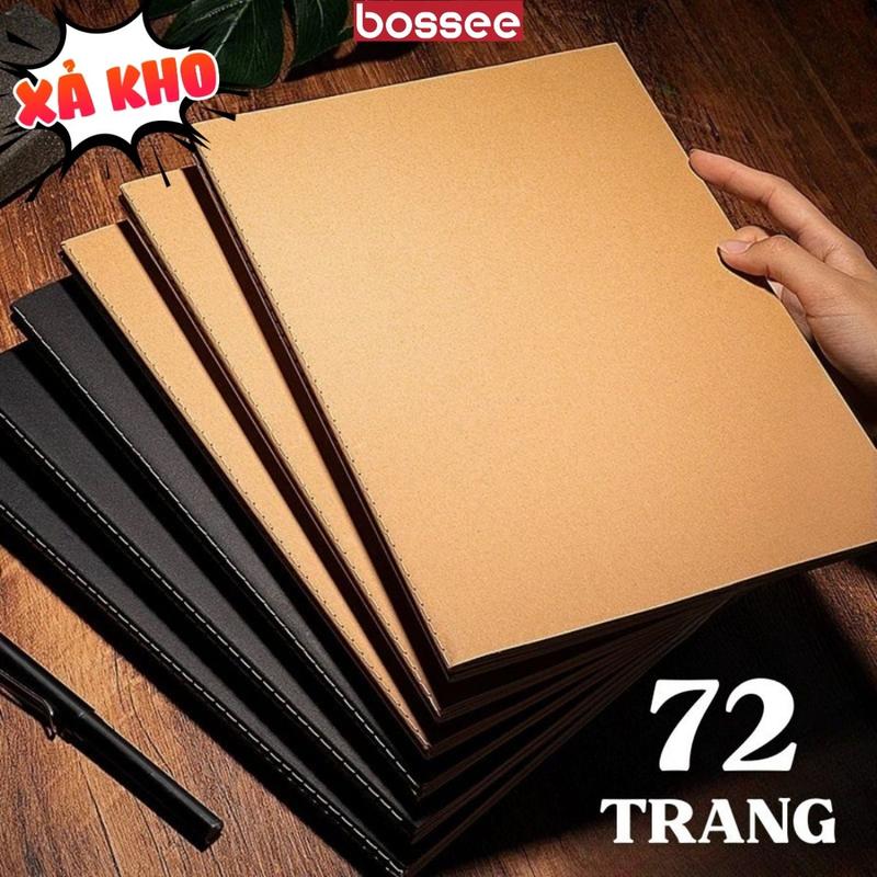 Sổ Tay A5/ B5 Gáy Khâu Bìa Kraft Nâu/Đen Giấy Kẻ Ngang, Kẻ Caro, Không Dòng Kẻ, Vở Viết Học Sinh, Sổ Khâu Gáy 72 Trang Cả Bìa - TẶNG STICKER Khi Mua Set 5, Set 10 _ Bossee