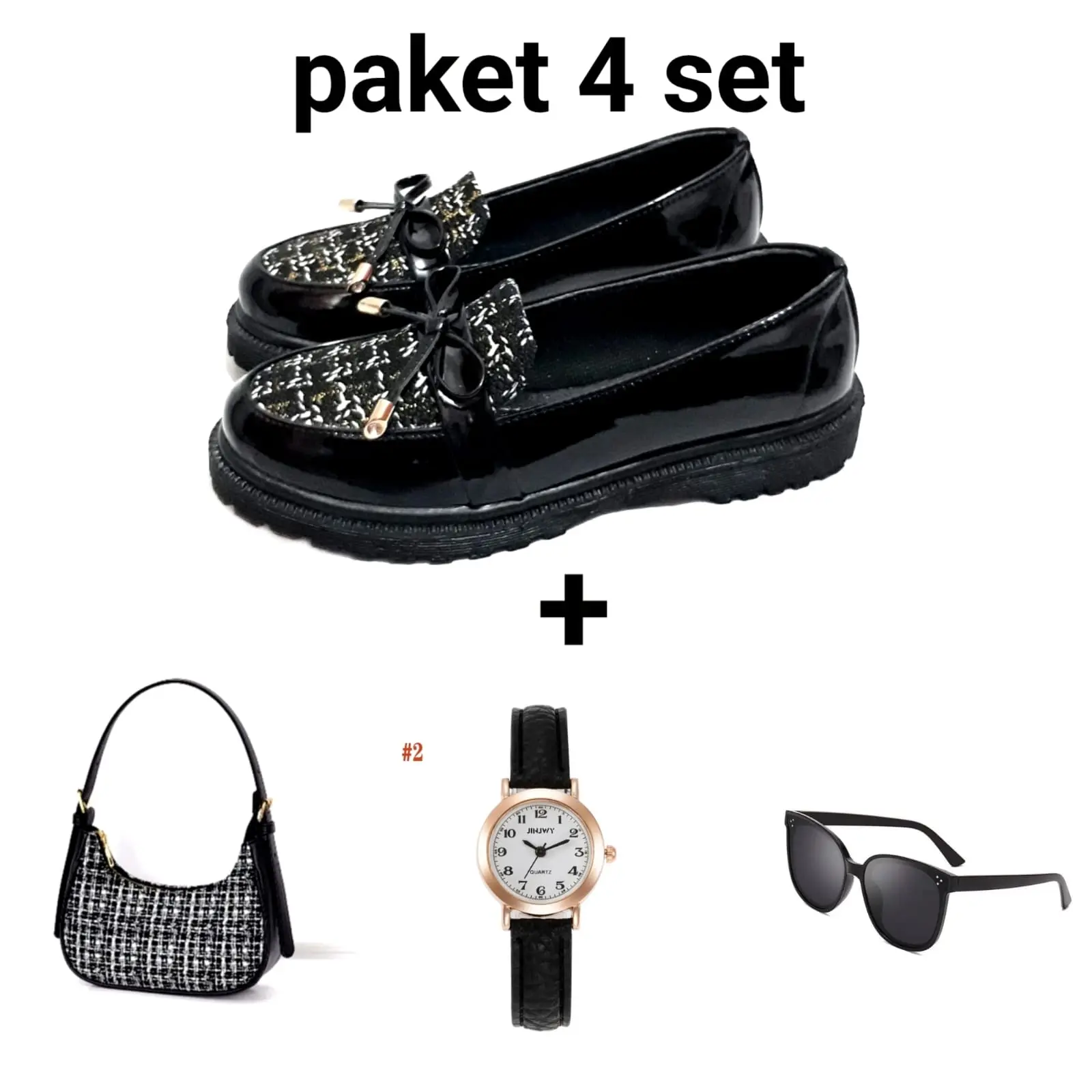 Paket bundling 4 set sepatu docmar JJ + tas cassy+jam+kacamata Wanita