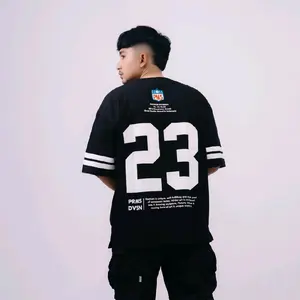 PROMISE Kaos Boxy Oversize Distro Premium Tshrit Pria Hitam Putih American Football Katun Combed 24s