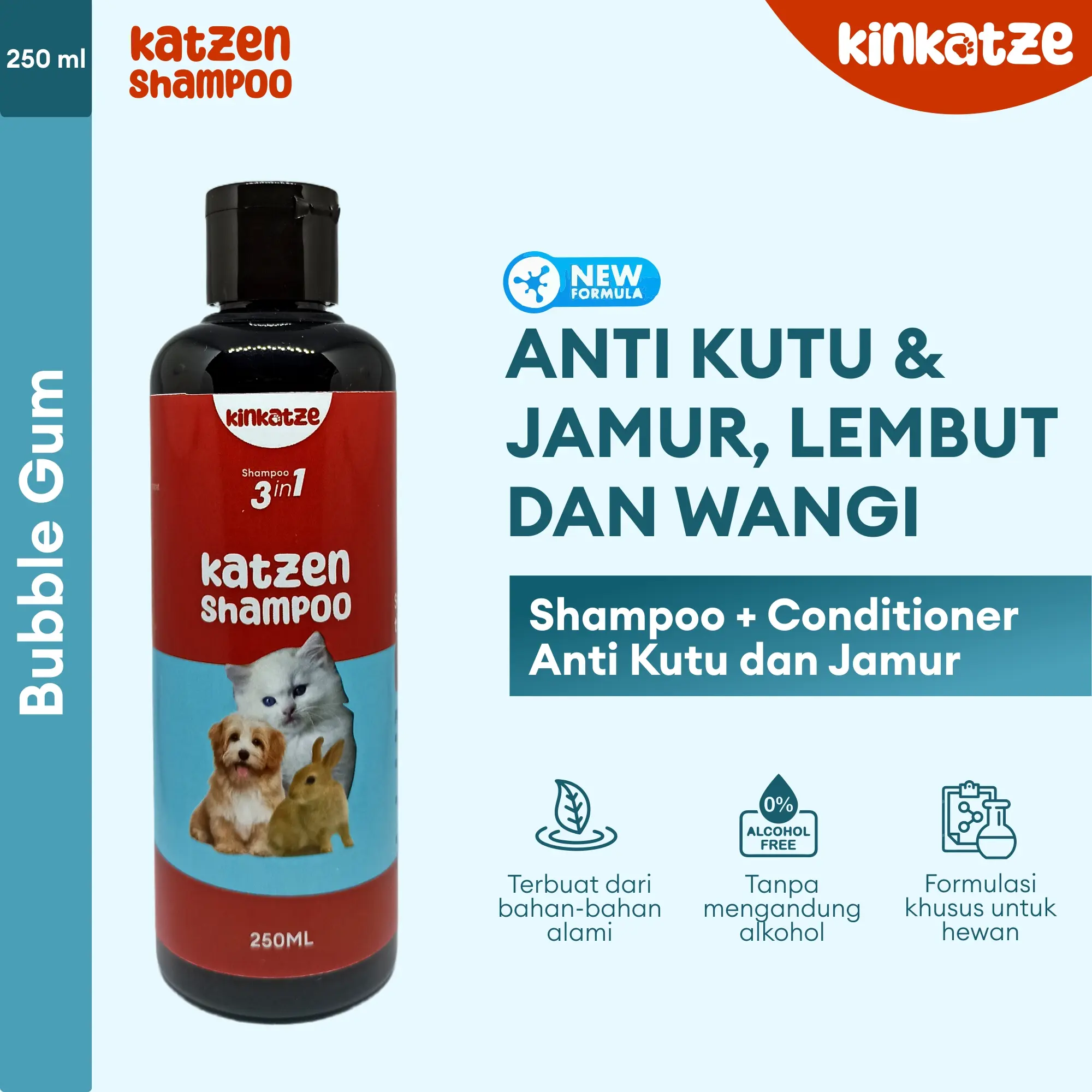 Katzen Shampoo 3 in 1 Anti Kutu dan Jamur buat Kucing Anjing Kelinci | Bubble Gum