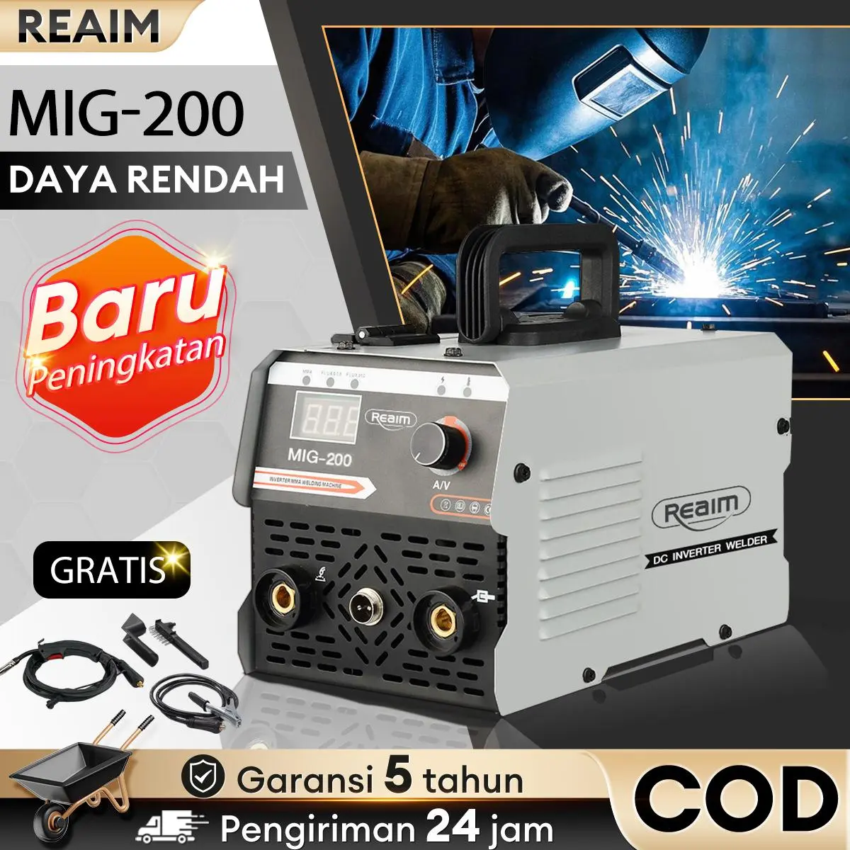 Reaim Mesin Las murah mig Listrik trafo las welding inverter Las Tanpa Gas Travo Inverter MIG 200 Mesin las mesin las las bakar Mesin las baru yang ditingkatkan Pengelasan berpelindung gas dan pengelasan manual dua dalam satu