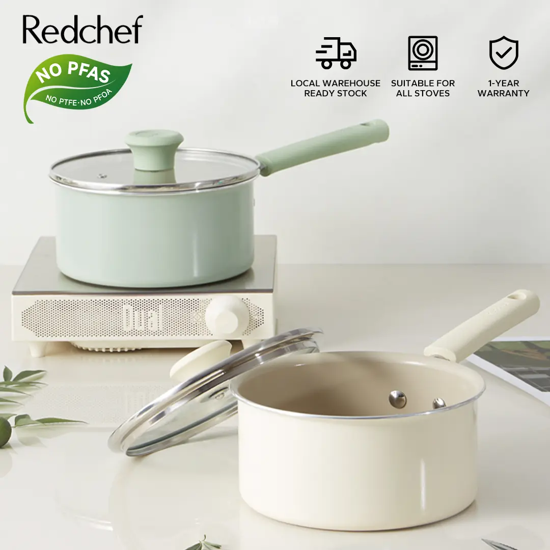 Redchef Nonstick Jin-Ceramic Pot Non Toxic, PFAS& PTFE& PFOA Free Saucepan Milk Pot Heightened Design 16/18/20cm Suitable for All Stoves