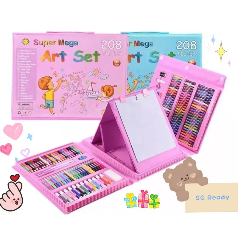 Super Mega Children Kids Size Art Set 208pcs (Pink / Blue Colour)