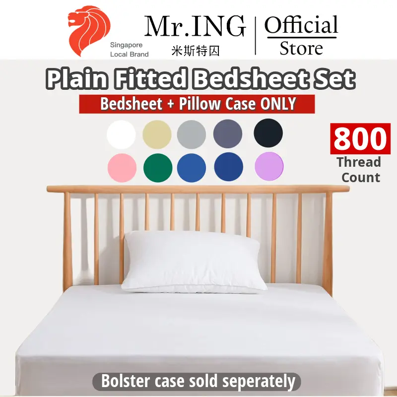 Singapore Local Brand Colorful Cotton Fitted Bedsheet with Pillow Case set Single Super Single Queen King 800TC