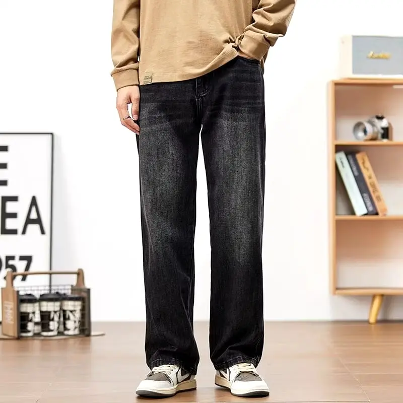 celana panjang jeans washed loose fit pria