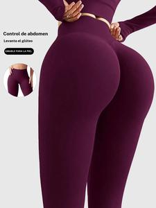 Pantalones de yoga sin costuras de cintura alta para mujer, leggings deportivos con frunces y efecto realce en los glúteos para entrenamiento en el gimnasio, diseño liso deportivo para todas las estaciones