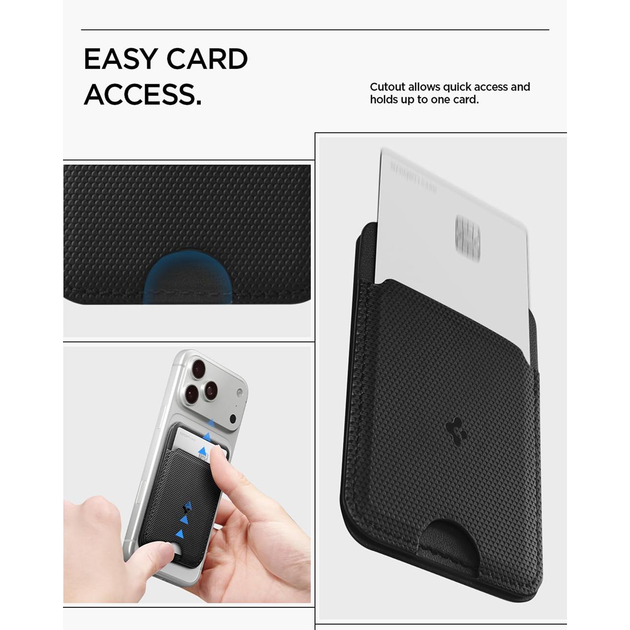 Spigen Card Holder Magsafe With Stand Slim Fold Wallet S314-1 (1 Card) - Black AFA10405