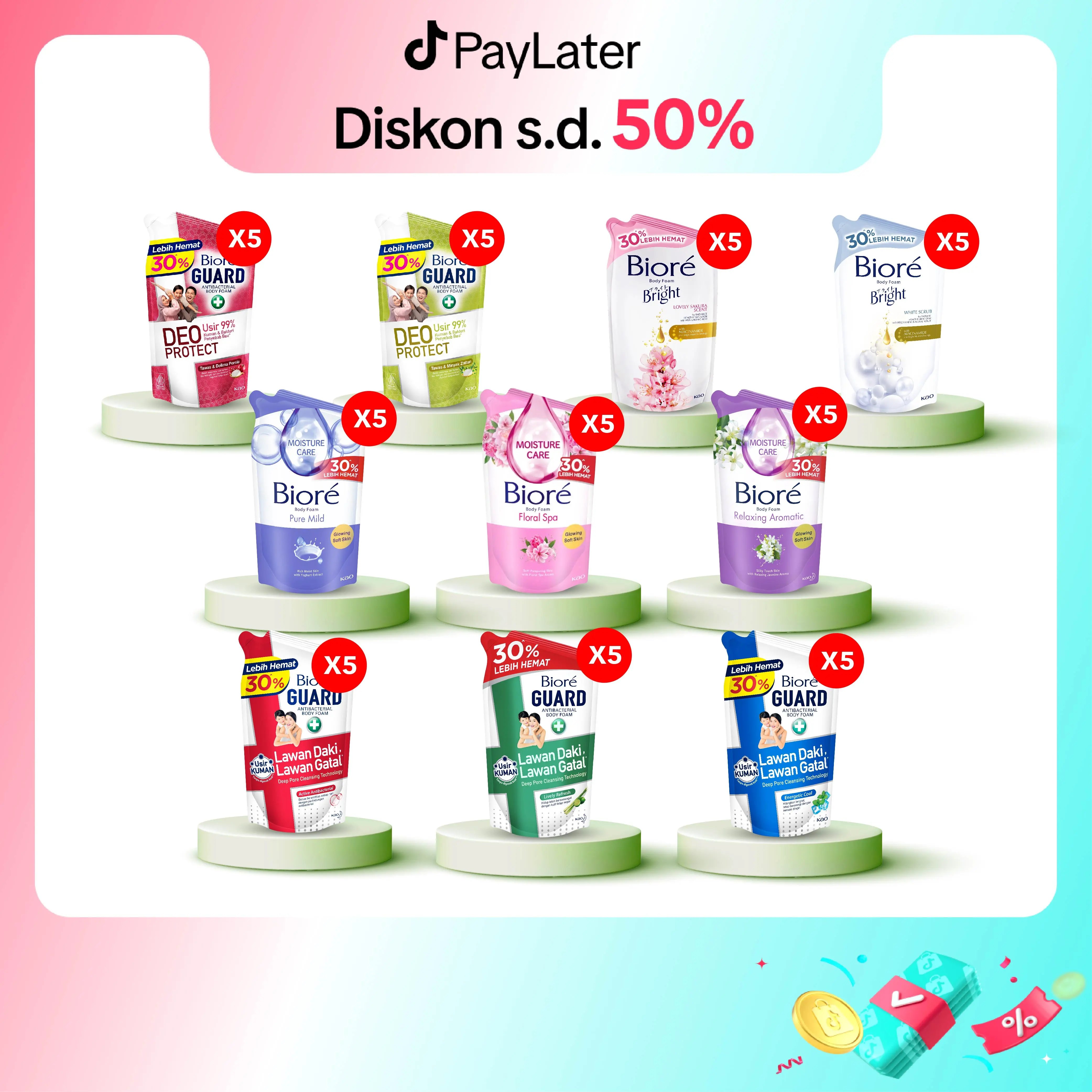 [PROMO ISI 5] Biore 800ml Pouch Refill Fivepack - Sabun Mandi Cair