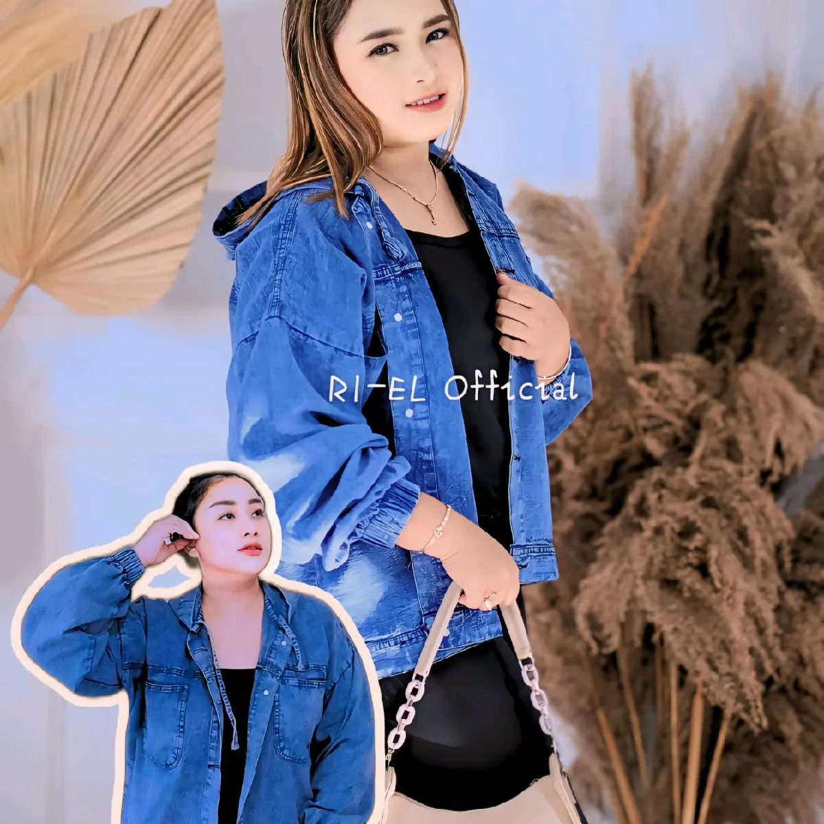 Jaket Wanita Hoodie Vintage Jeans Oversize Premium LD 120 Tebal Polos Lengan Karet Denim Kancing Nyaman Kekinian Panjang Atasan Variasi Crop jake