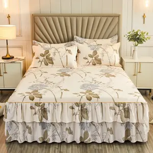 Printed Bed Skirt Non-slip Mattress Cover Protector Soft