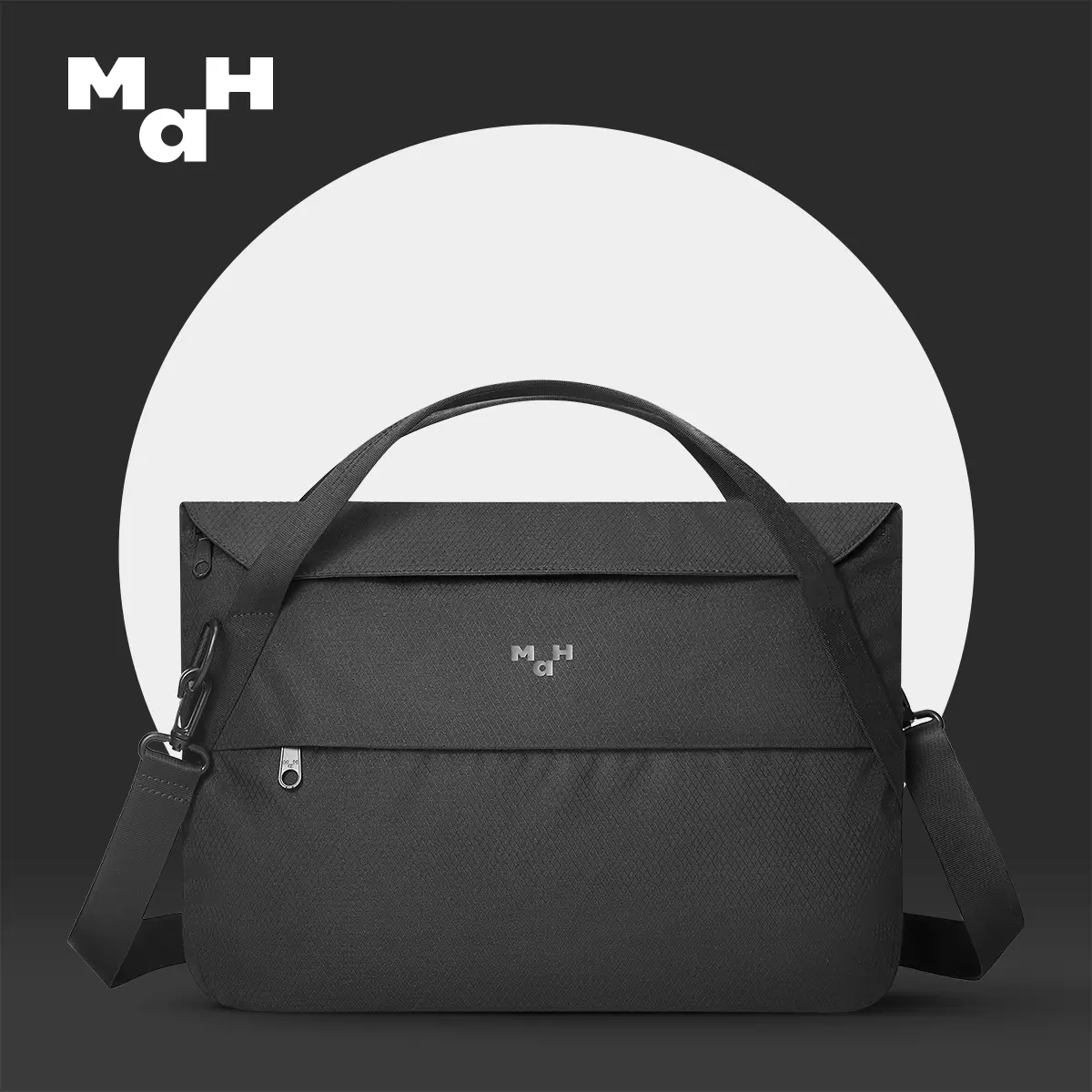 MAH Airy Cross Rhombic Check Pattern Obsidian Black Urban Lightweight Rechargeable Computer Large Messenger Bag