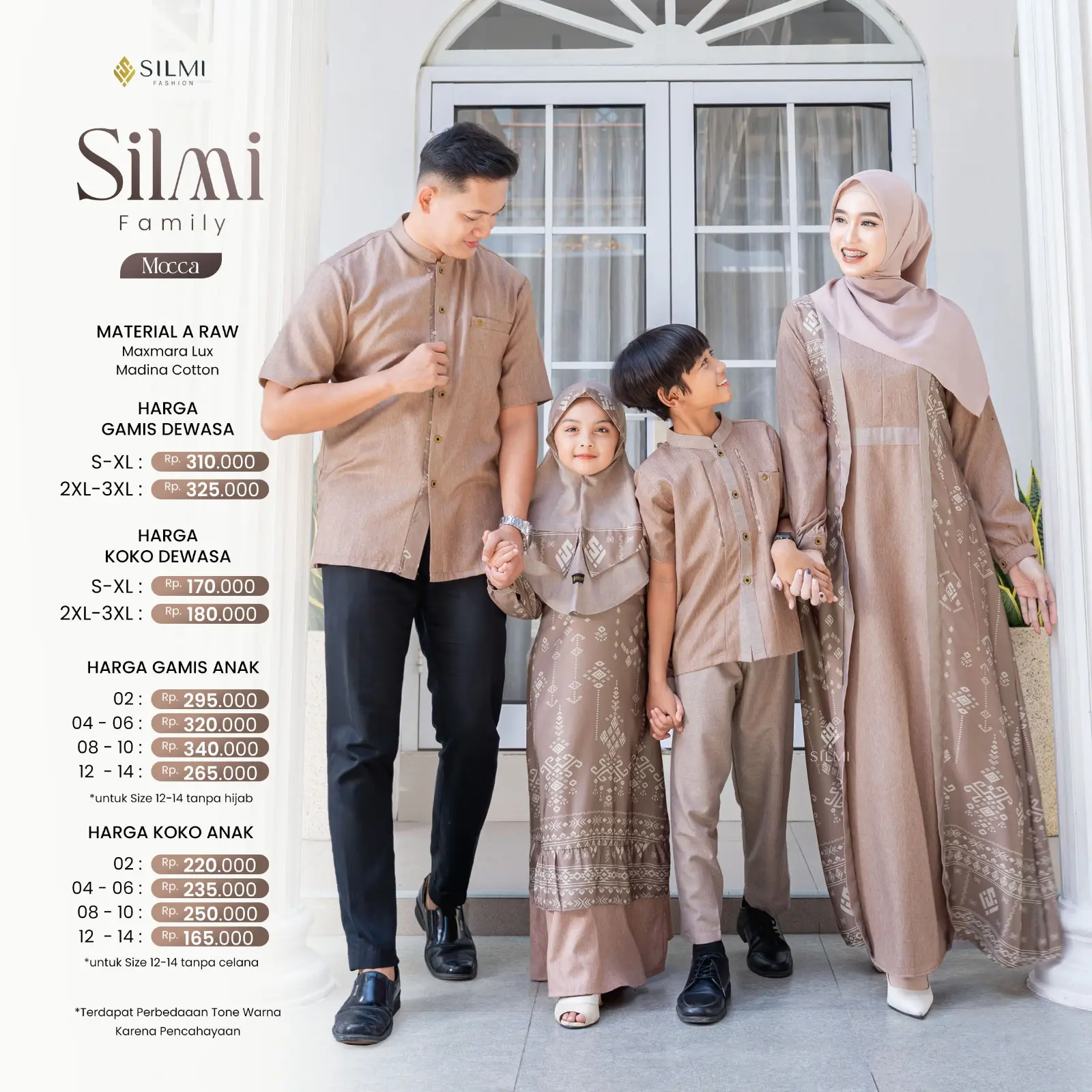 Silmi Family Sarimbit Mocca By Silmi Terbaru 2025 - Baju Busana Muslim Couple Keluarga Motif Batik Shimmer Warna Mocha Gamis Dress Koko Kemeja Dewasa Anak