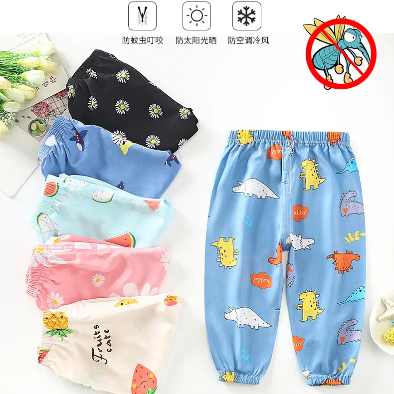 Children&#039;s mosquito-proof pants summer baby bloomers in children&#039;s cotton long pants cotton breathable air conditioning pants for boys and girls.