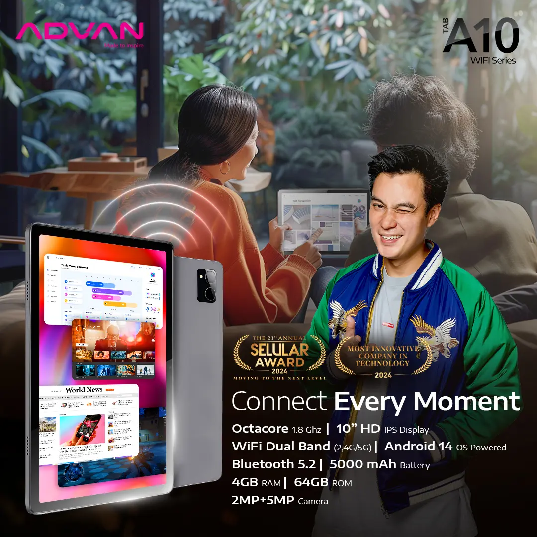 [Exclusive Baim Wong] ADVAN TAB A10 Wifi 4GB/64GB 10.1” inch Octa Core IPS Screen Tablet Android 14 5000mAh