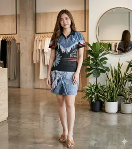 DRESS JERSEY BUSUI SLETING MOTIF DENIM PRINTING CASUAL WANITA / DRESS DENIM MOTIF PRINTING WANITA / DRESS MINI DAILY CASUAL WANITA JEANS SERIES