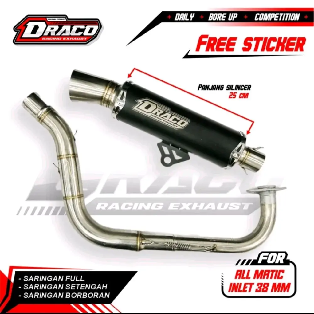 Knalpot SAMLONG 38mm black coating original DRACO leher bending beat karbu fi street mio J Sporty vario 125 150 old new bisa cod Motorcycle