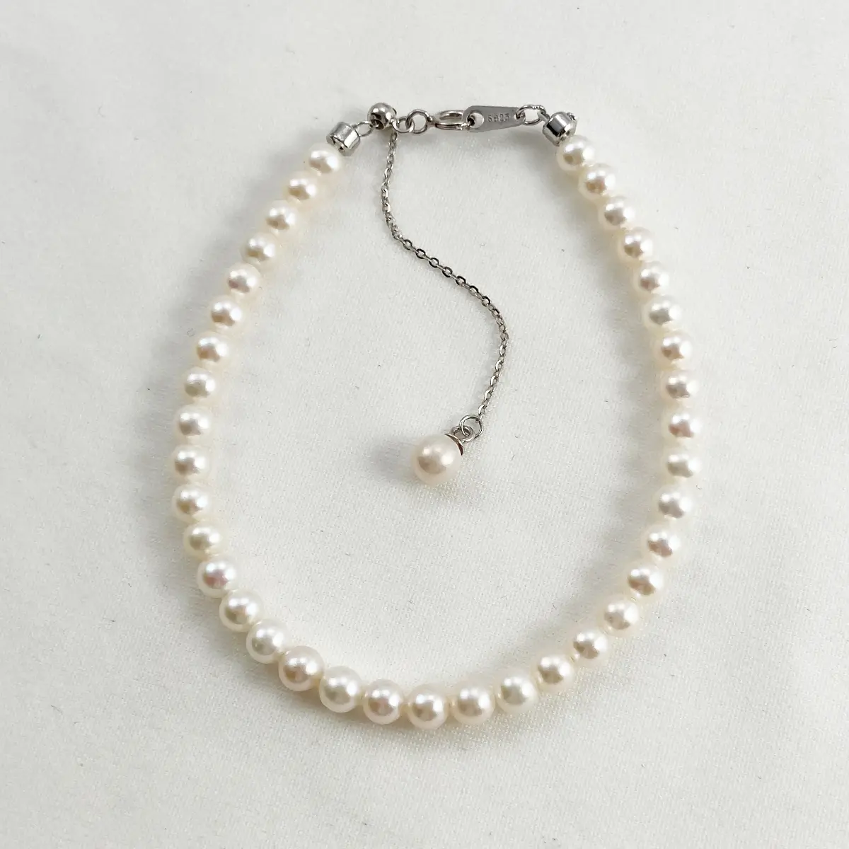 【HB-3】1pc 6"+2" 4-5mm Freshwater Pearl (AAA+ Flawless, White Round) Bracelet, 5cm S925 Silver Adjustable Chain