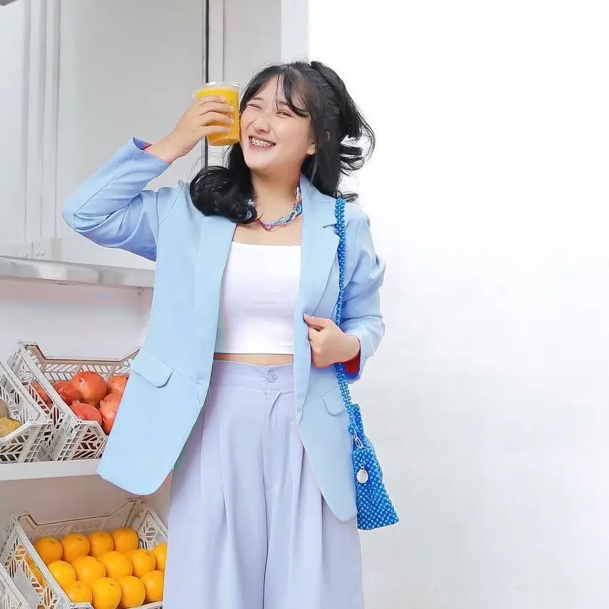 Blazer Blanik Wanita Kantor Santai Colourfull Furing Kerah Kupu Baju Oversize Tangan Panjang