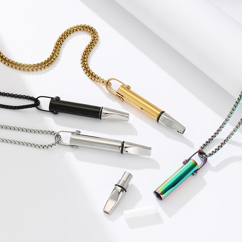 Breathing Resistance Whistle Necklace Round Tube Built-in Cotton Core Assisted Yoga Meditation Decompression Mindfulness Jewelry Titanium Steel Pendant