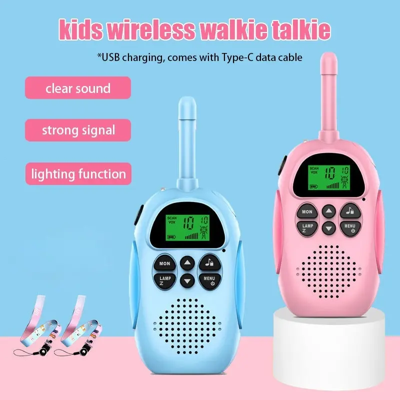 2-pack children's toy walkie-talkie 3KM long distance wireless call USB charger 22 channels two-way call Audio Birthday Rechargeable Christmas Gift Lcd