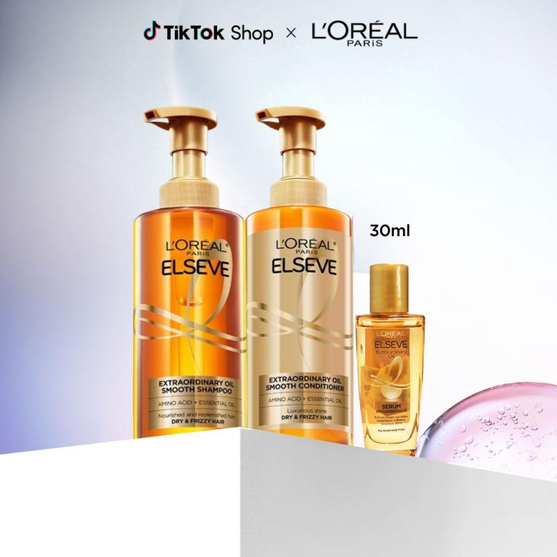 [BÁN CHẠY] Bộ gội xả dưỡng tóc suôn mượt tóc cao cấp L'Oreal Paris Sleek 440ml x2 & Dầu dưỡng chiết xuất từ tinh dầu 30ml
