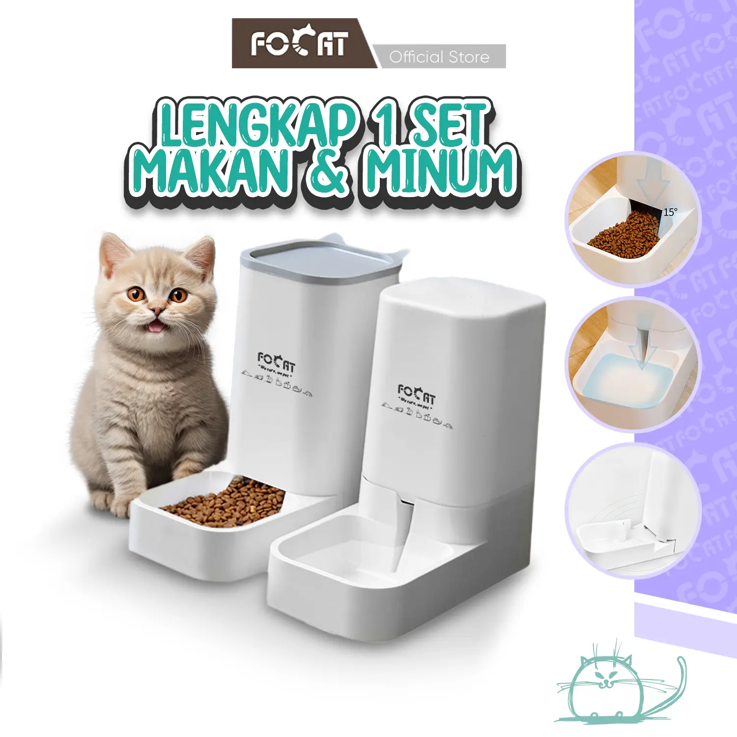 [GRATIS ONGKIR] FOCAT Tempat Makan Anjing/Kucing Dispenser Minum Hewan 1 Pasang M03