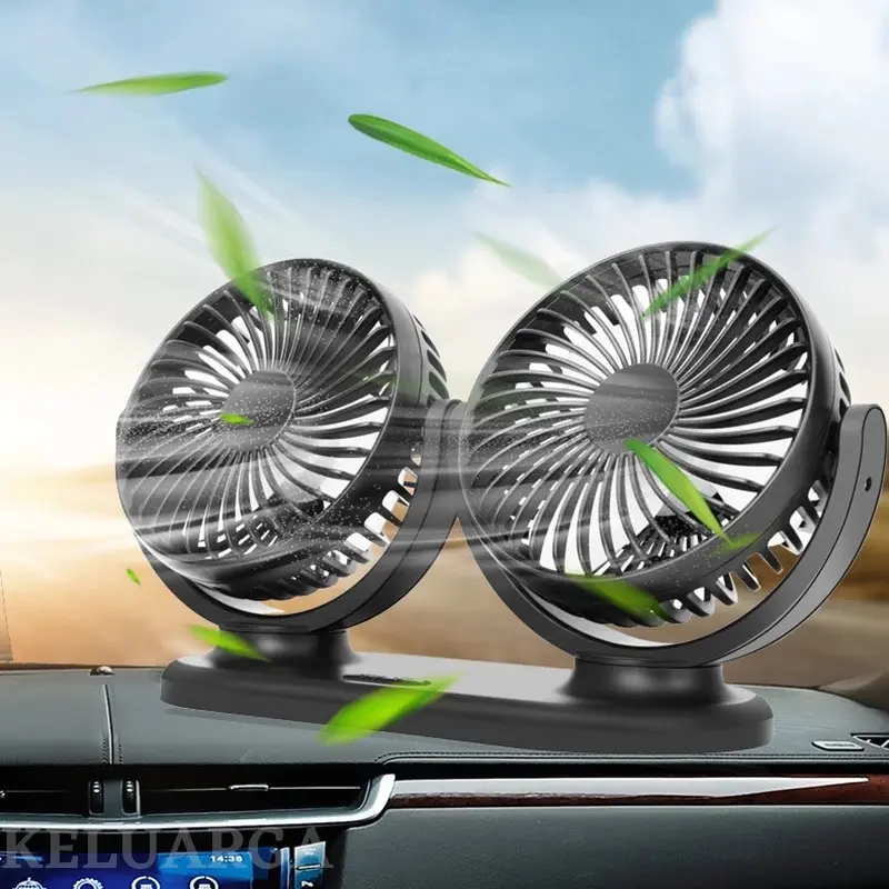 <SG Local> Portable Mini Car Fan for Car Dashboard Dual Head Automatic USB 360° Rotation 3 Speed ​​Strong Wind