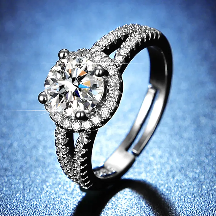 925 Cincin berlian bulat baris ganda klasik modis  Y-08