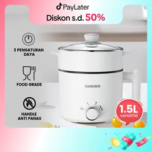 【eksklusif Jordi Onsu】Samono Panci Listrik Hotpot Multi Cooker 1,5L Dengan Kukusan Tutup Kaca 150 Watt (SW-DG04S)