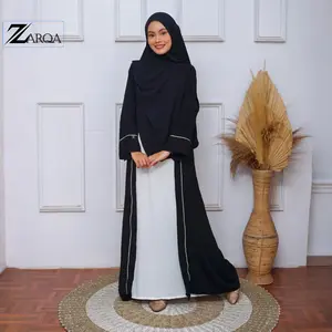 ZARQA - Luna Gamis | Abaya Two Tone dua warna Airflow Crinkle List Bisban Polos Wanita Muslim Turki Dewasa Lebaran Mewah Pesta Kondangan Hitam abaya syar'i remaja abaya santri Dress Maxi  Syari
