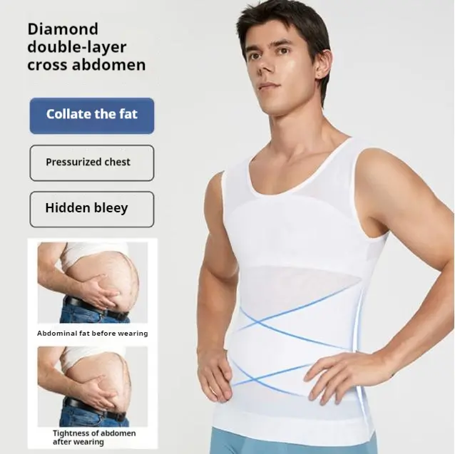 Luna & Sol Men's Mesh Tank Tops Shapewear Undershirt Abdominal Belly Compress Shaper Shirt
