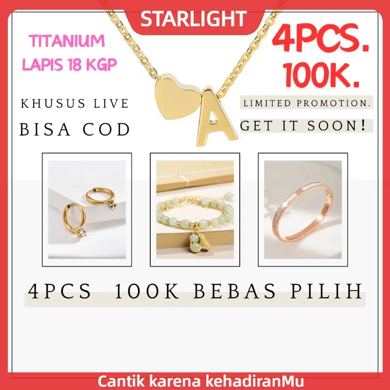 COD 4 PCS 100K   ， Khusus Live Bebas Pilih( gelang, kalung, gelang tangan,gelang kaki, cincin)