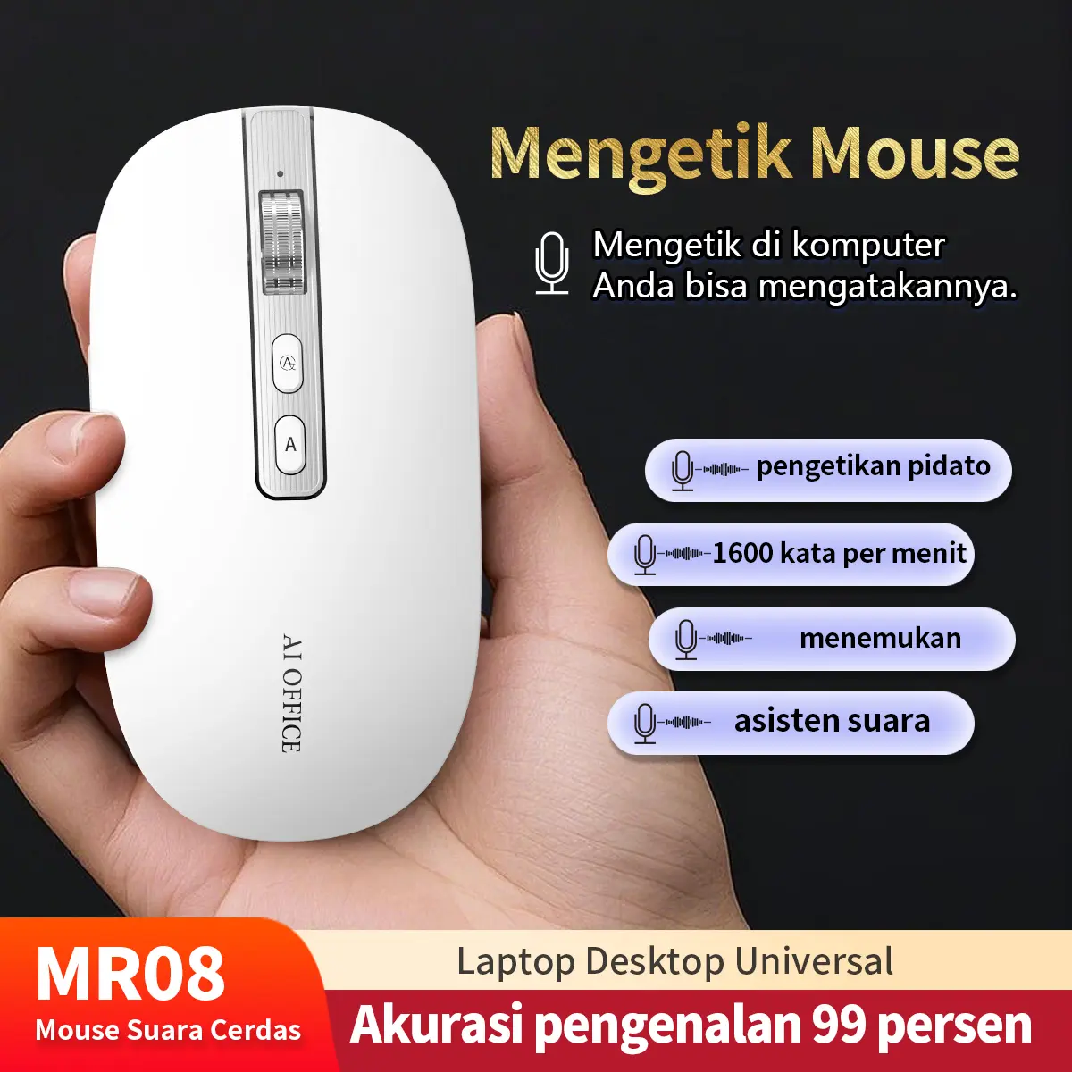 Mouse AI Cerdas RULINK MR08 dengan Pengenal Suara dan Kemampuan Menerjemah 120an Bahasa - Computer-A