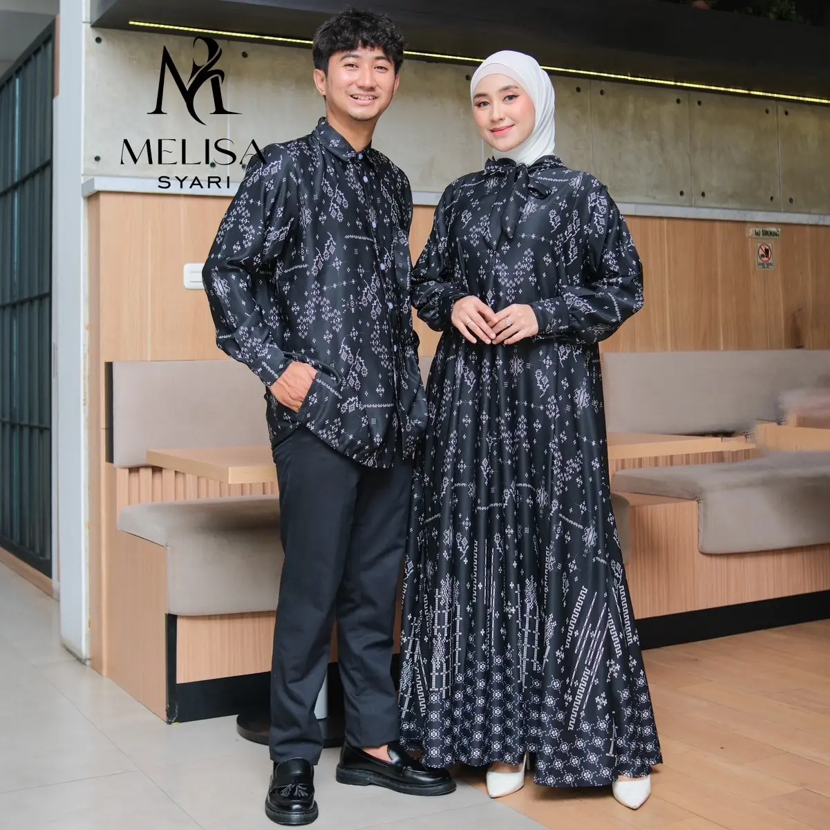 Couple Set Muslim Pasangan Gamis Wanita dan Kemeja By Melisa Syari Baju Dress Lebaran Pesta