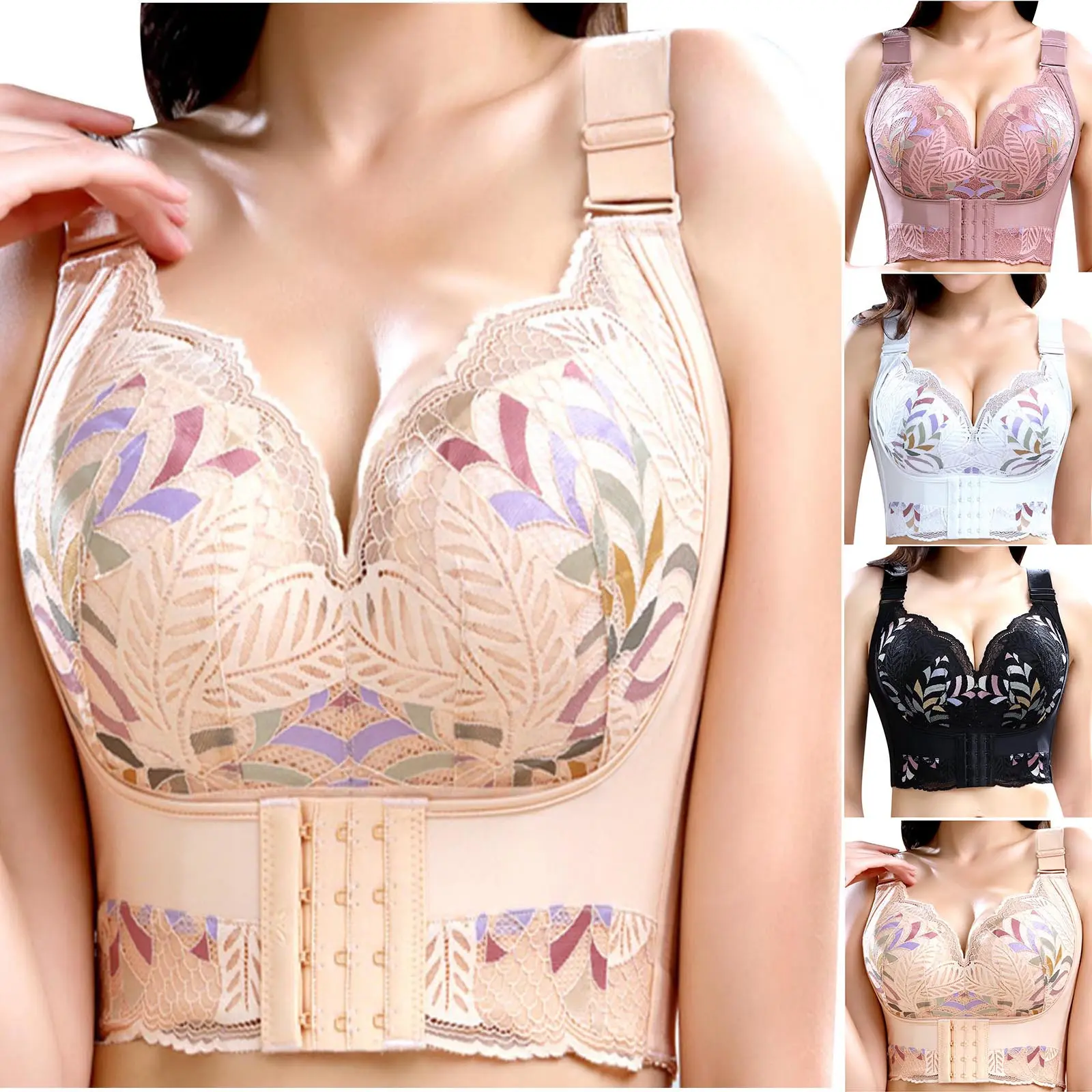 Women's underwear, thin large size, sponge-free, side-cushioned, breathable, top-supporting, auxiliary breast push-up, anti-sagging, wire-free bra, bra for chubby size